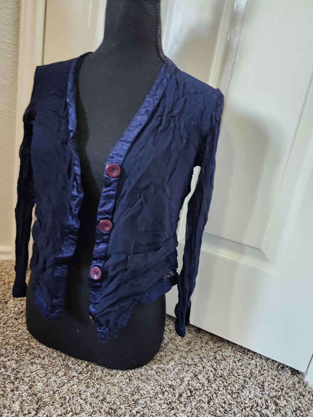 Express Navy Ruffle-Trim Button Cardigan - Picture 5 of 8